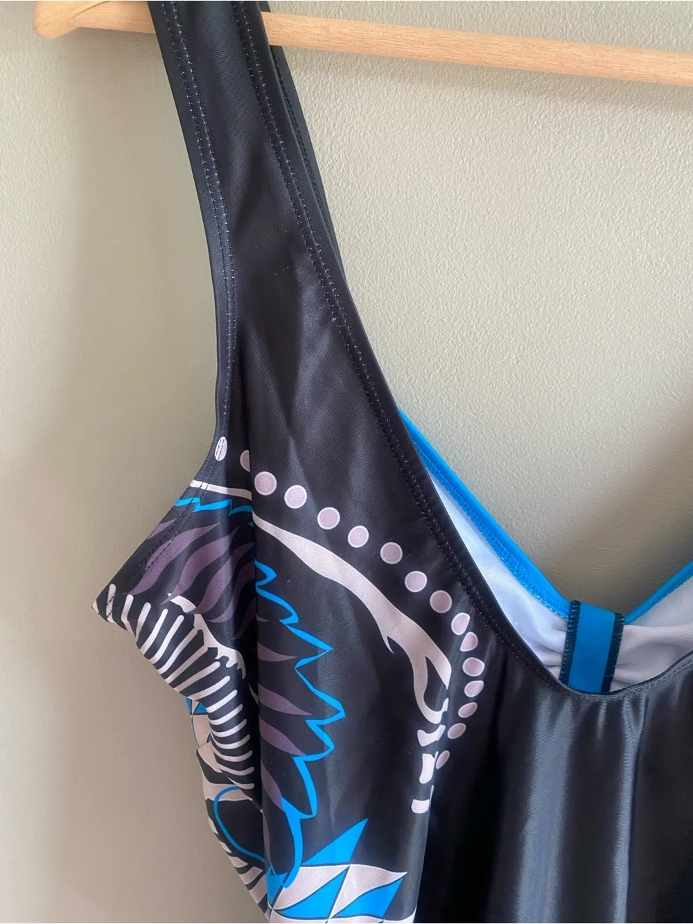 Sleek Blue & Black Patterned One-Piece Swimsuit‎